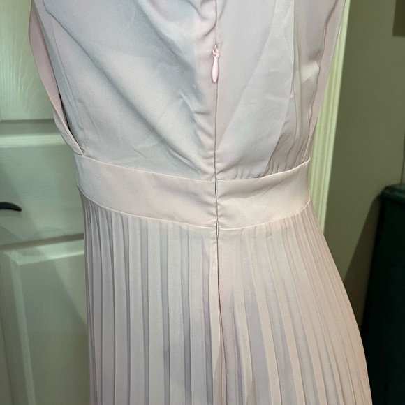 Retro style pink satin dress pleated skirt side zip size L - Picture 5 of 6